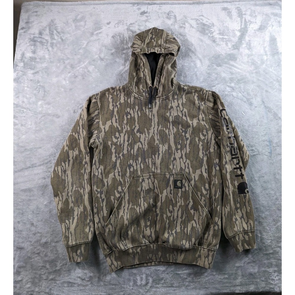 Carhartt Hoodie Men Small Loose Mossy Oak Bottomland Camo Faded Pullover READ
